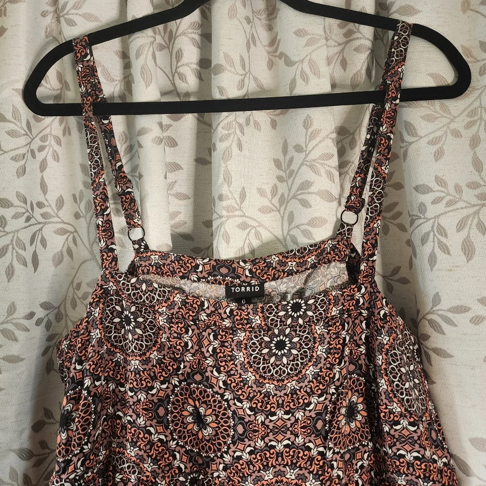 Torrid Sleeveless Square Paisley Slip Dress Brown Orange size 0X - Picture 3 of 5